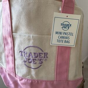 Trader Joe’s Limited Edition Pastel Mini Pink and Cream Canvas Tote Bag